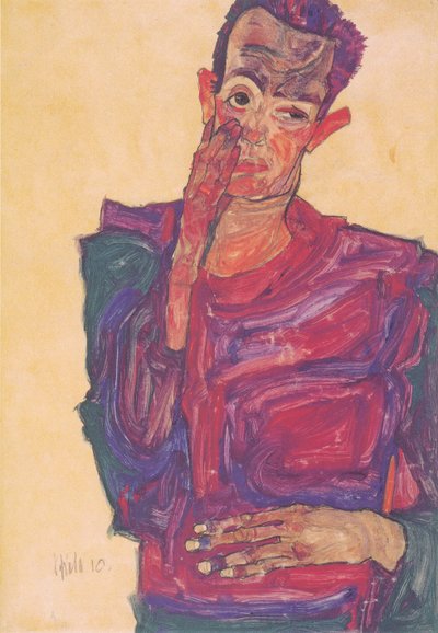 Self-Portrait with Lowered Eyelid by Egon Schiele